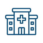 Royal blue icon of a hospital