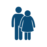 Royal blue icon of an adult man and woman