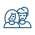 Dark blue icon of a boy and a girl